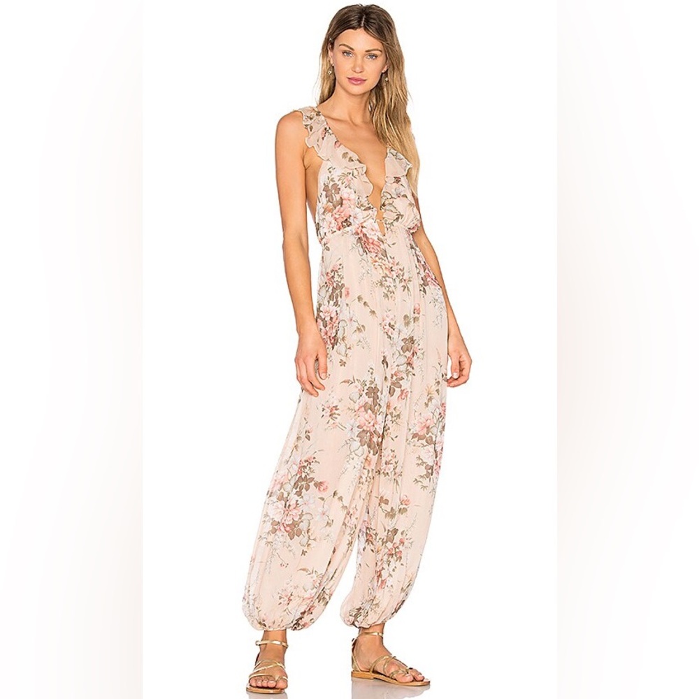 Zimmermann Aerial Flounce Full-Length Harem Jumpsuit in Floral Print Silk